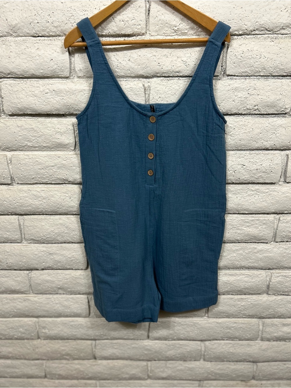 North River Outfitters Romper Medium NWT Blue Sleeveless Button Front Boho